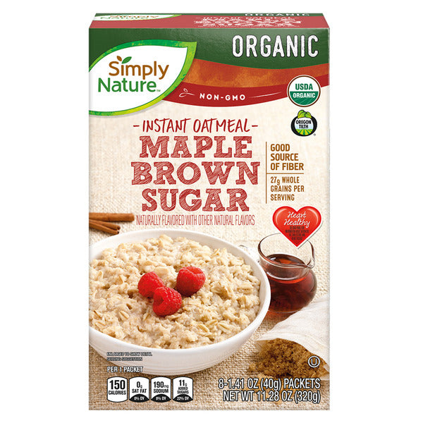 Simply Nature Organic Maple Brown Sugar Instant Oatmeal, 8 count 11.29 oz