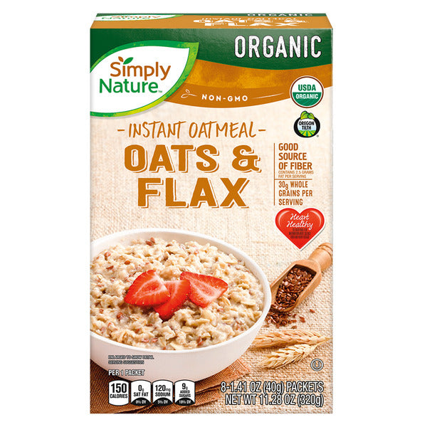 Simply Nature Organic Oats and Flax Instant Oatmeal Packets, 8 count 11.29 oz