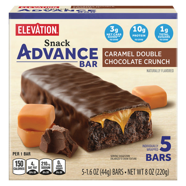 Elevation Caramel Double Chocolate Crunch Advance Snack Bars, 5 count 1.6 oz