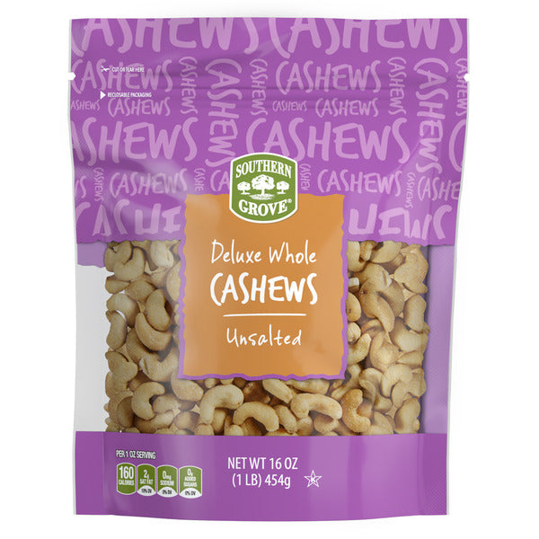 Southern Grove Unsalted Deluxe Whole Cashews 16 oz