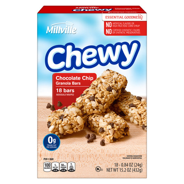 Millville Chocolate Chip Chewy Granola Bars, 18 count 15.12 oz