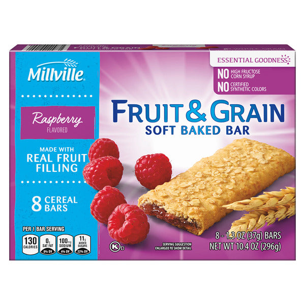 Millville Raspberry Fruit and Grain Cereal Bars, 8 count 8 ct