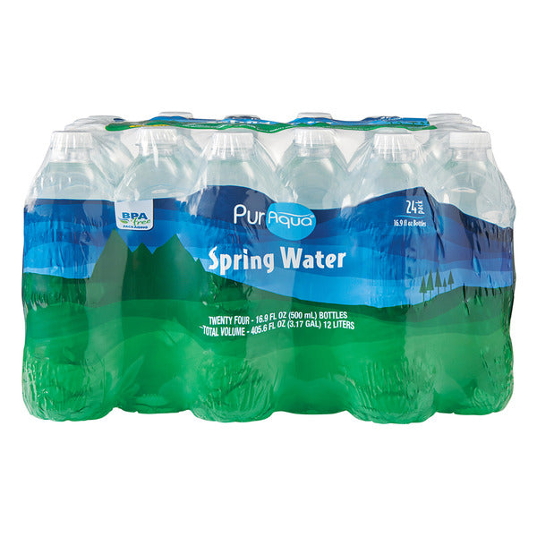 Puraqua Natural Spring Water, 24 pack 16.9 fl oz