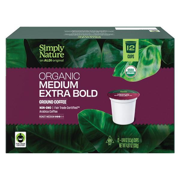 Simply Nature Organic Extra Bold Medium Roast Coffee Pods - 12 Cups