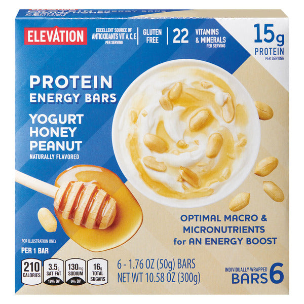 Elevation Gluten Free Yogurt Honey Peanut Protein Energy Bars, 6 count 1.76 oz