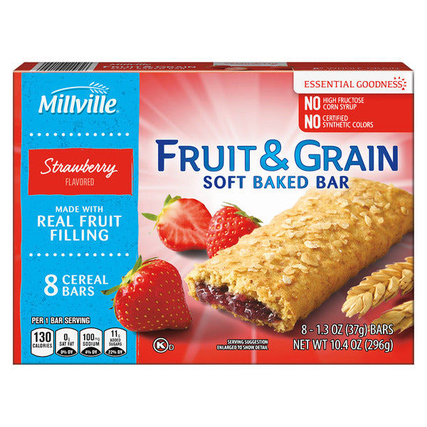 Millville Strawberry Fruit & Grain Cereal Bars, 8 count 10.4 oz
