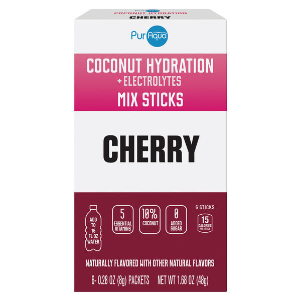Puraqua Cherry Coconut Hydration Mix Sticks - 6 count 1.5 oz