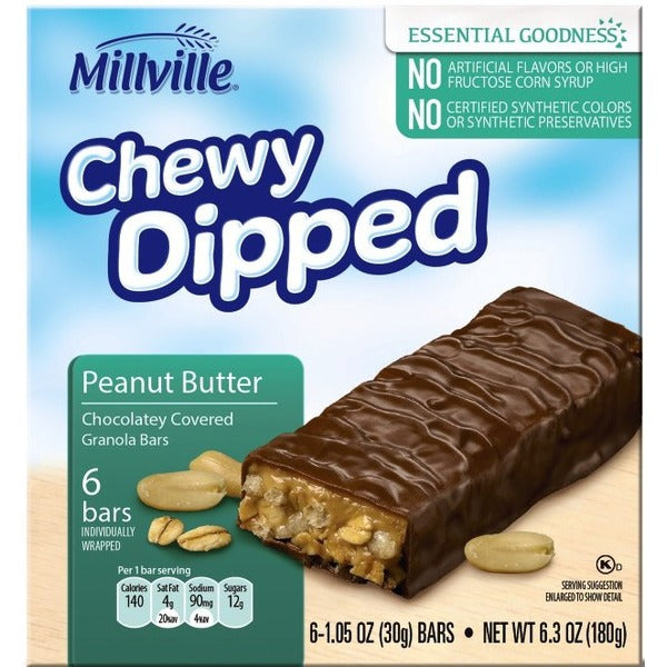 Millville Peanut Butter Chewy Dipped Granola Bars, 6 count 6.3 oz