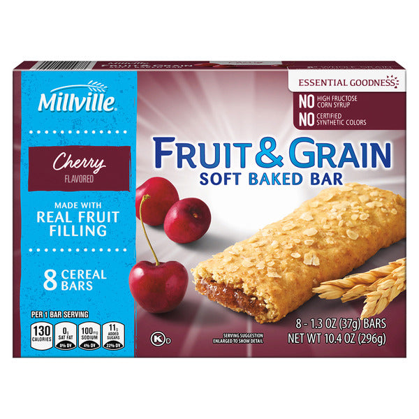 Millville Cherry Fruit and Grain Cereal Bars, 8 count 1.3 oz