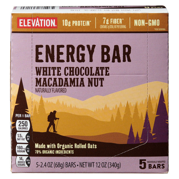 Elevation White Chocolate Macadamia Nut Flavored Energy Bar, 5 count 12 oz