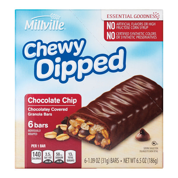 Millville Chocolate Chip Chewy Dipped Granola Bars, 6 count 6.5 oz