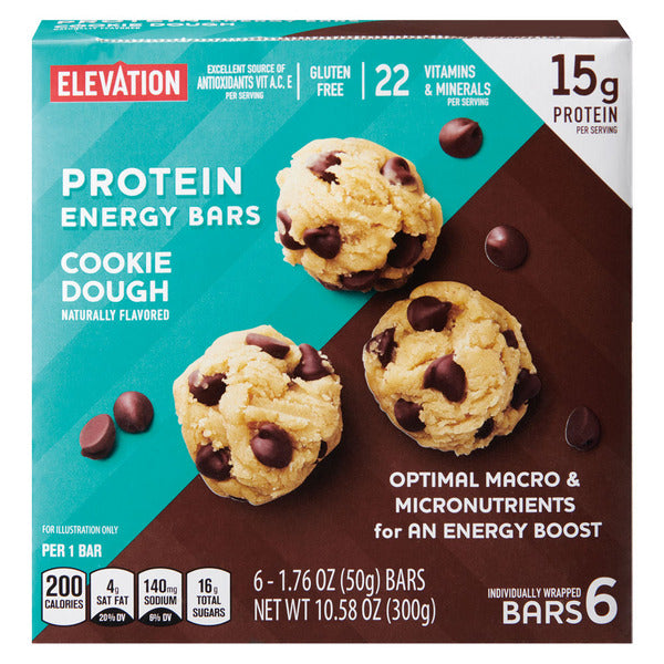 Elevation Gluten Free Cookie Dough Protein Energy Bars, 6 count 10.58 oz