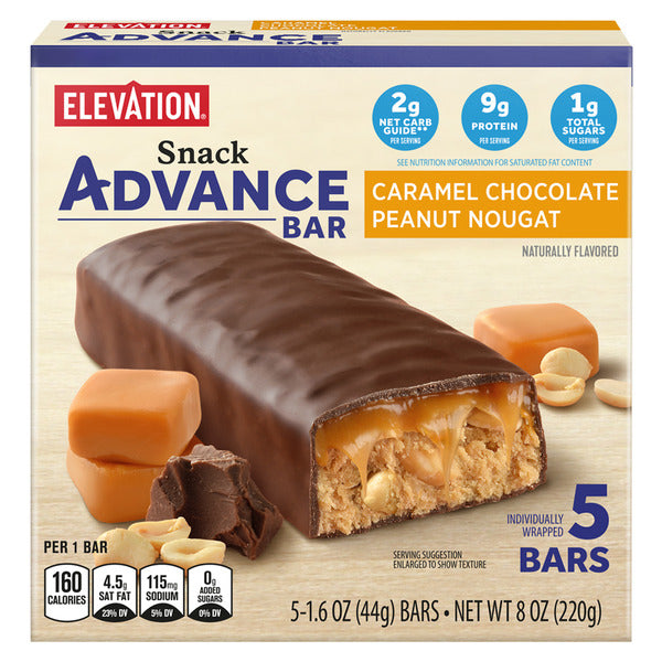 Elevation Caramel Chocolate Peanut Nougat Advance Snack Bars, 5 count 1.6 oz