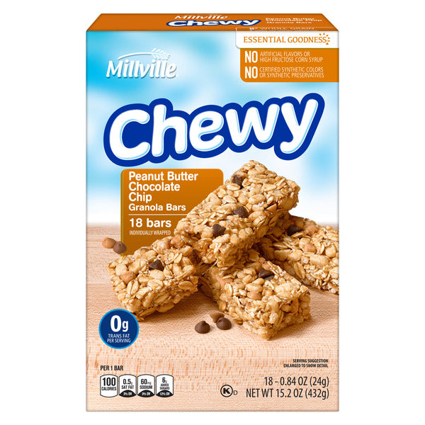 Millville Chocolate Chip Peanut Butter Chewy Granola Bars, 18 count 15.12 oz