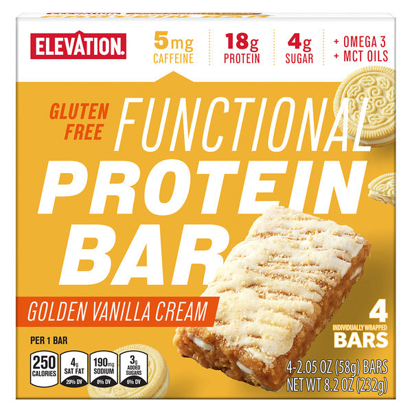 Elevation Gluten Free Golden Vanilla Cream Protein Bar, 4 count 2.05 oz