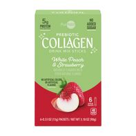 Puraqua White Peach Strawberry Prebiotic Collagen Drink Mix Sticks - 6 Count 6.2 oz