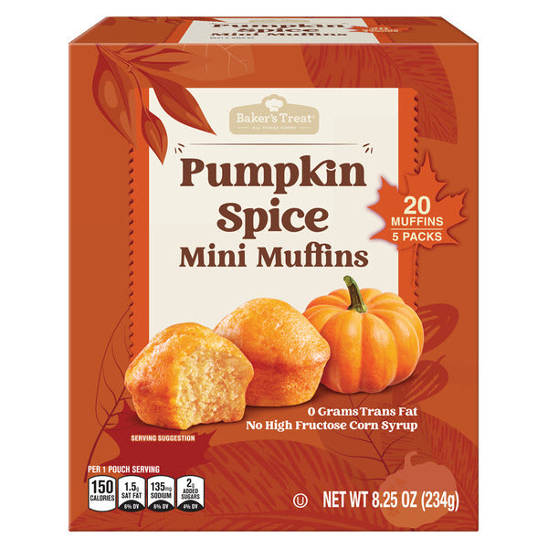 Baker's Treat Pumpkin Spice Mini Muffins - 5 Packs 8.25 oz