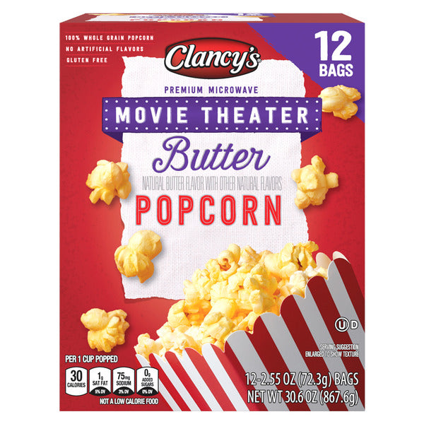 Clancy's Movie Theater Butter Popcorn - 12 Bags 2.5 oz