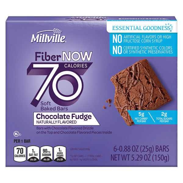 Millville Fiber Now 70 Calorie Chocolate Fudge Flavored Bars, 6 count 5.29 oz