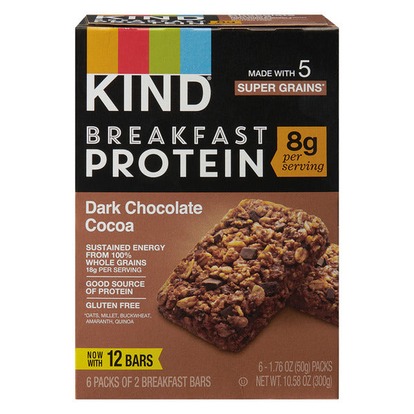 Kind Gluten Free Dark Chocolate Cocoa Breakfast Protein Bars, 12 count 1.76 oz