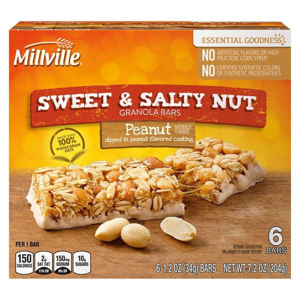 Millville Peanut Sweet & Salty Nut Granola Bars - 6 Count 7.2 oz