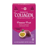 Puraqua Passion Fruit Prebiotic Collagen Drink Mix Sticks - 6 Count 6.2 oz