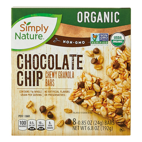 Simply Nature Organic Chocolate Chip Chewy Granola Bars, 8 count 6.8 oz
