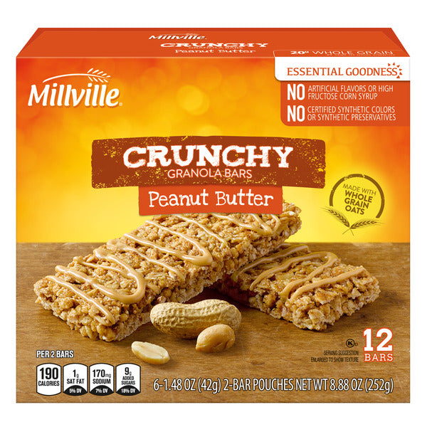 Millville Peanut Butter Crunchy Granola Bar 2 packs, 6 count 8.9 oz