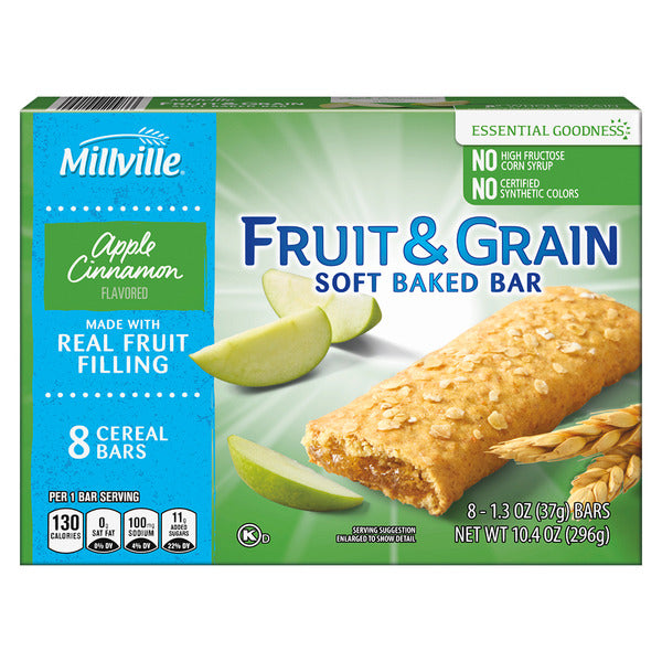 Millville Apple Cinnamon Fruit and Grain Cereal Bars, 8 count 10.4 oz