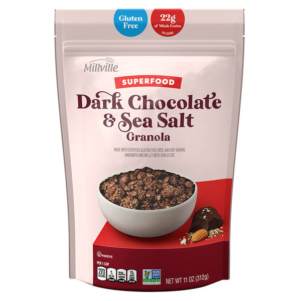 Millville Dark Chocolate Sea Salt Super Foods Gluten Free Granola 11 oz