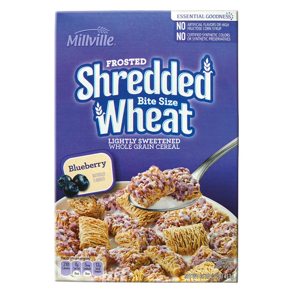 Millville Blueberry Frosted Shredded Wheat Cereal 16 oz
